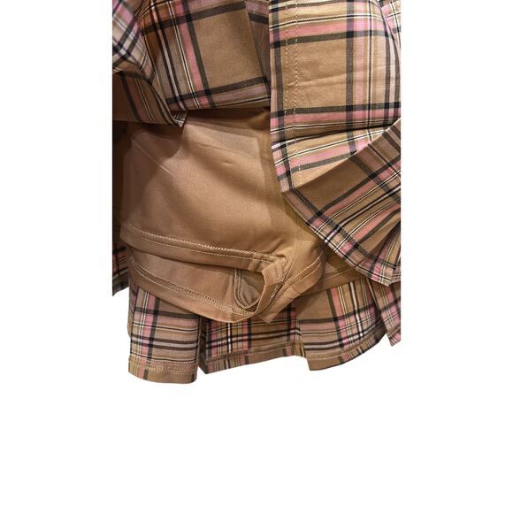 Dolls Kill New Pink Plaid Brown Pink Micro Mini Skort SMALL - Picture 5 of 5
